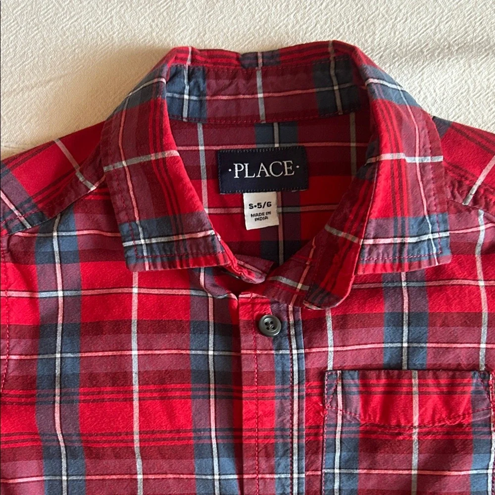 The Children's Place Red and Navy Plaid Button-Up Shirt